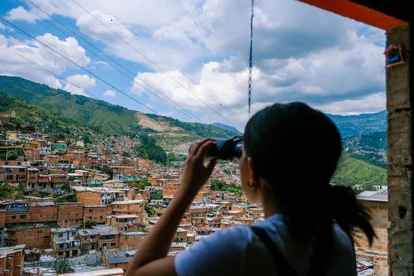 Student looking out Medellin