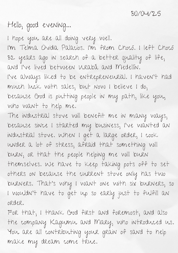 A letter written in English Telma